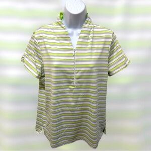 Zenergy Golf by Chicos Striped Short Sleeve Top Front Zipper Size 12 -Chicos 2